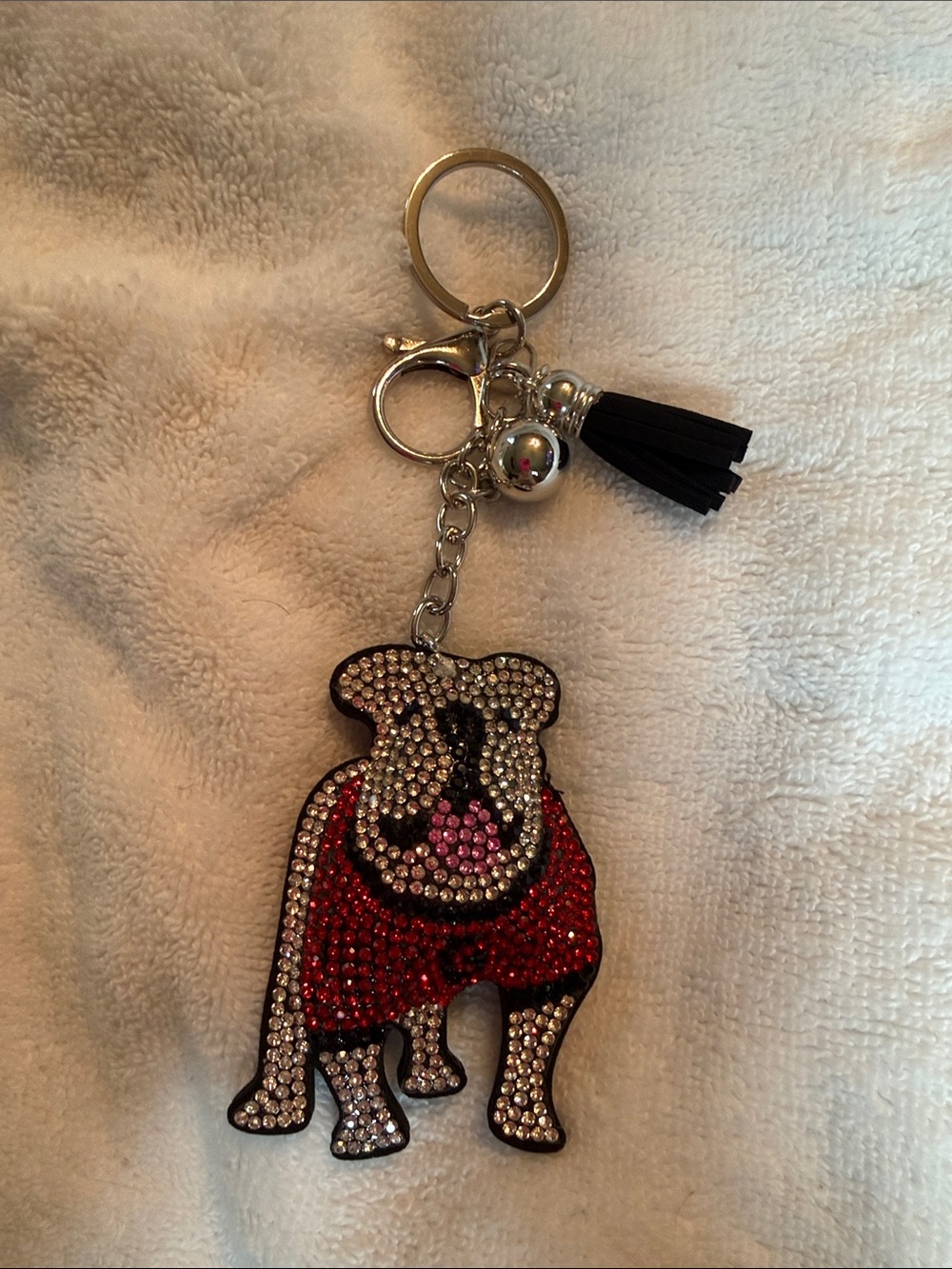 UGA Bulldog Dog Rhinestone Keychain Bag Charm - Red and Black